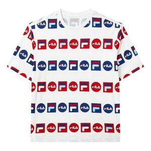 FILA tB Y Xj[J[ yFILA Logo Full Print Sports Loose Round Neck Short Sleeve White F51M128154F-WTz TCY US_M_L