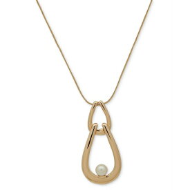アンクライン レディース ネックレス・チョーカー・ペンダントトップ アクセサリー Gold-Tone Link & Imitation Pearl Long Pendant Necklace, 32" + 3" extender Pearl