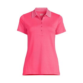 ランズエンド レディース カットソー トップス Women's Supima Cotton Short Sleeve Polo Shirt Rouge pink gingham