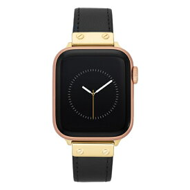 アンクライン レディース 腕時計 アクセサリー Women's Black Genuine Leather Band Compatible with 38/40/41mm Apple Watch Black, Gold-Tone