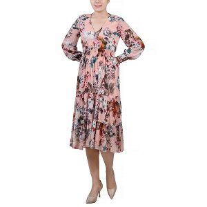 j[[NRNV fB[X s[X gbvX Women's Long Sleeve Clip Dot Chiffon Dress with Smocked Waist and Cuffs Dress Blush Wtrclr Floral