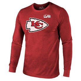 マジェスティックスレッズ メンズ Tシャツ トップス Travis Kelce Kansas City Chiefs Majestic Threads Super Bowl LVIII Name & Number TriBlend Long Sleeve TShirt Red