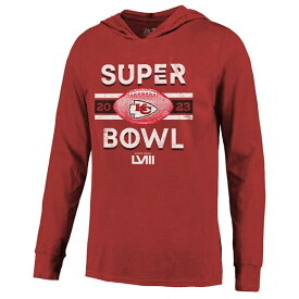 マジェスティックスレッズ メンズ Tシャツ トップス Kansas City Chiefs Majestic Threads Super Bowl LVIII TriBlend Soft Hand Long Sleeve Hoodie T Shirt???Red