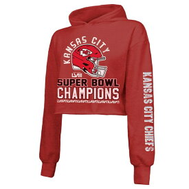 マジェスティックスレッズ レディース パーカー・スウェットシャツ アウター Kansas City Chiefs Majestic Threads Women's Super Bowl LVIII Champions Head Count Hit TriBlend Cropped Hoodie Red