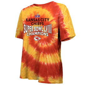 マジェスティックスレッズ レディース Tシャツ トップス Kansas City Chiefs Majestic Threads Women's Super Bowl LVIII Champions Oversized TieDye TShirt Red/Gold