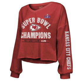 マジェスティックスレッズ レディース Tシャツ トップス Kansas City Chiefs Majestic Threads Women's Super Bowl LVIII Champions Always Champs OffShoulder Long Sleeve VNeck TShirt Red