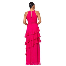 エスケープ レディース ワンピース トップス Women's Tiered Ruffled Chiffon Gown Pink