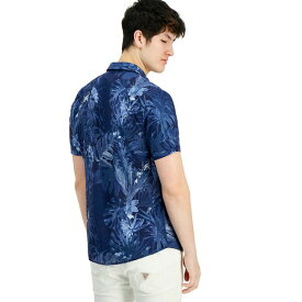 ゲス メンズ シャツ トップス Men's Tropical-Print Short-Sleeve Button-Down Shirt Etched Tropical Print Blue