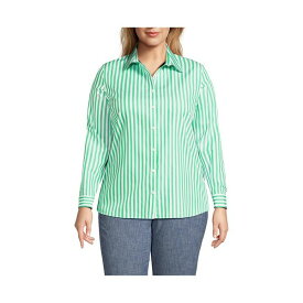 ランズエンド レディース カットソー トップス Women's Plus Size Wrinkle Free No Iron Button Front Shirt Wintergreen stripe