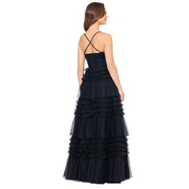 ベッツィ アンド アダム レディース ワンピース トップス Women's V-Neck Sleeveless Tiered Ruffle Mesh Gown Black