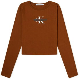 カルバンクライン レディース Tシャツ トップス Calvin Klein Long Sleeve Seasonal Mono Logo T-Shirt Brown