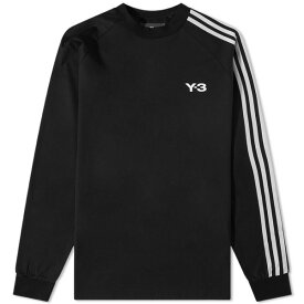 ワイスリー メンズ Tシャツ トップス Y-3 3 Stripe Long Sleeve T-Shirt Black