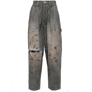 �_�u���b�g �����Y �f�j���p���c �{�g���X Spray-paint effect tapered jeans Black