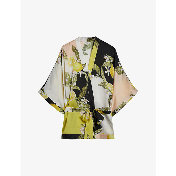 テッドベーカー レディース ジャケット＆ブルゾン アウター Denissy lemon-print tie-waist woven kimono BLACK