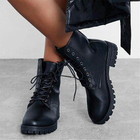 【送料無料】 アイソウイットファースト レディース ブーツ シューズ Faux Leather Lace Up Ankle Boots Black