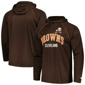 スターター メンズ Tシャツ トップス Cleveland Browns Starter Gridiron Classics Throwback Raglan Long Sleeve Hooded TShirt Brown