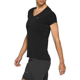 【送料無料】 アシックス レディース Tシャツ トップス V Neck Short Sleeve T Shirt Womens Black