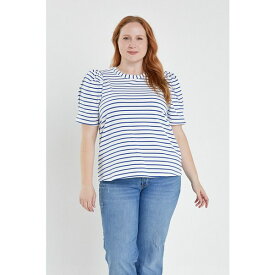 イングリッシュファクトリー レディース カットソー トップス Women's Plus Size Stripe Women Knit Shirt White/blue