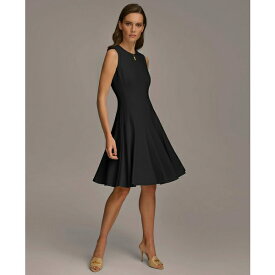 ダナキャラン レディース ワンピース トップス Women's Front Zip Sleeveless Fit & Flare Dress Black