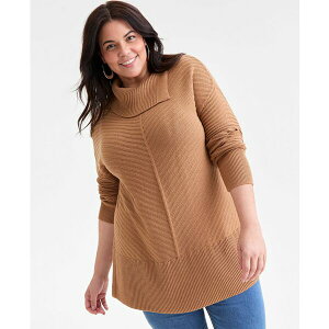 �X�^�C���A���h�R�[ ���f�B�[�X �j�b�g&�Z�[�^�[ �A�E�^�[ Women's Envelope-Neck Tunic Sweater, PP-4X, Created for Macy's Salty Nut