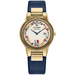 V`Y fB[X rv ANZT[ Eco-Drive Women's Disney Snow White Blue Leather Strap Watch 30mm Gift Set No Color