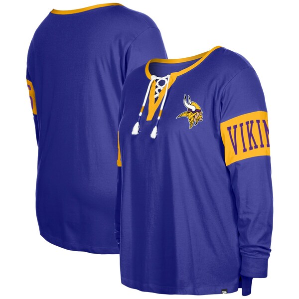 【送料無料】 ニューエラ レディース Tシャツ トップス Minnesota Vikings New Era Women´s Plus Size LaceUp Notch Neck Long Sleeve TShirt Purple