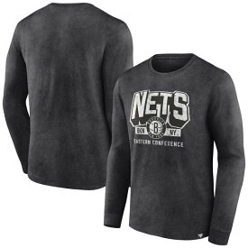 ファナティクス メンズ Tシャツ トップス Brooklyn Nets Fanatics Branded Front Court Press Snow Wash Long Sleeve TShirt Heather Charcoal