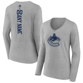 【送料無料】 ファナティクス レディース Tシャツ トップス Vancouver Canucks Fanatics Branded Women's Personalized Name & Number Long Sleeve VNeck TShirt Heather Gray