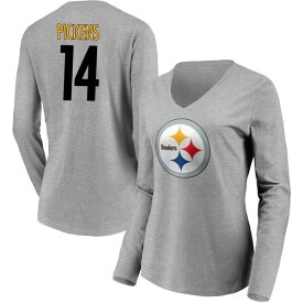 ファナティクス レディース Tシャツ トップス Pittsburgh Steelers Fanatics Branded Women's Team Authentic Custom Long Sleeve VNeck TShirt Gray