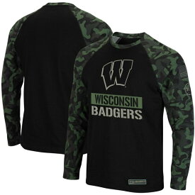 コロシアム メンズ Tシャツ トップス Wisconsin Badgers Colosseum OHT Military Appreciation Big & Tall Raglan Long Sleeve TShirt Black/Camo