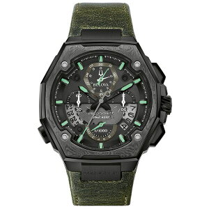 �u���o ���f�B�[�X �r���v �A�N�Z�T���[ Men's Precisionist Chronograph Green Leather Strap Watch 44.7x46.8mm, A Special Edition Green