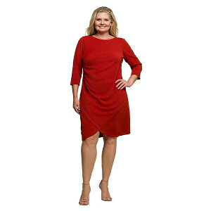 24�Z�u���R���t�H�[�g ���f�B�[�X �����s�[�X �g�b�v�X Plus Size Three Quarter Sleeve Ruched Tulip Hem Mini Dress Rust