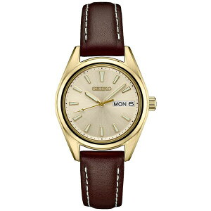 セイコー レディース 腕時計 アクセサリー Women's Essentials Brown Leather Strap Watch 30mm Champagne