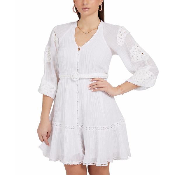 ゲス レディース アクセサリー ベルト Pure White 全商品無料サイズ交換 ゲス レディース ベルト アクセサリー Women's Arita Belted Crochet-Detail Shirtdress Pure White