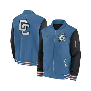 iCL Y WPbgu] AE^[ Men's Blue Washington Nationals 2025 City Connect Authentic Collection Full-Zip Dugout Bomber Jacket Blue