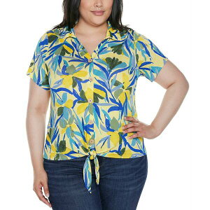 xfB[j fB[X Jbg\[ gbvX Plus Size Tropical Tie-Front Knit Top Tropical Yellow