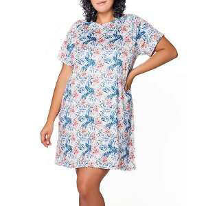�A�C�R���N�V���� ���f�B�[�X �����s�[�X �g�b�v�X Danielle Plus Size Ultra Soft Floral Short Sleeve Lounge Dress Cream
