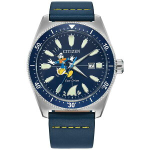 V`Y fB[X rv ANZT[ Eco-Drive Men's Donald Duck Blue Leather Strap Watch 42mm Blue