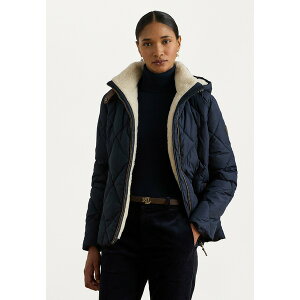t[ fB[X WPbgu] AE^[ FAUX-LEATHER-TRIM DIAMOND-QUILTED JACKET - Light jacket - dark navy