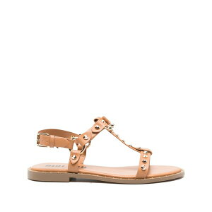�r�r���E ���f�B�[�X �T���_�� �V���[�Y Dunia studded t-bar sandals Brown