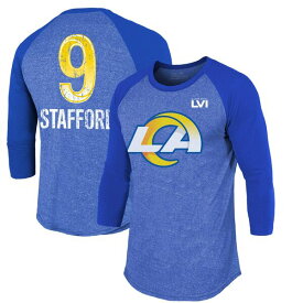 マジェスティックスレッズ メンズ Tシャツ トップス Matthew Stafford Los Angeles Rams Majestic Threads Super Bowl LVI Name & Number Raglan 3/4 Sleeve TShirt Royal