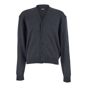WNGX Y jbg&Z[^[ AE^[ Grey V-neck Cardigan With Logo On The Back In Cotton Man Grey
