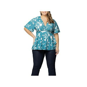 �L���i ���f�B�[�X �J�b�g�\�[ �g�b�v�X Plus Size Encore Short Sleeve Printed Top Aqua blooms
