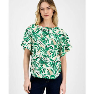 ANC fB[X Jbg\[ gbvX Women's Printed Boat-Neck Short-Sleeve Top Tropical Green Multi