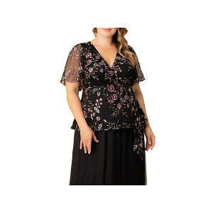 �L���i ���f�B�[�X �J�b�g�\�[ �g�b�v�X Plus Size Rosalie Embroidered Wrap Top Moonlit garden