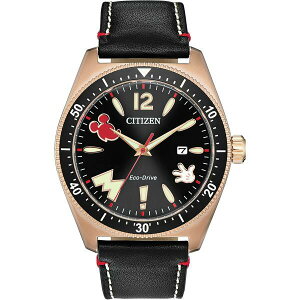 V`Y fB[X rv ANZT[ Mickey Mouse Classic Black Leather Strap Watch 43mm Black