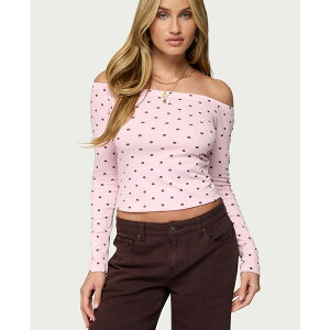 �G�f�B�N�e�b�h ���f�B�[�X �J�b�g�\�[ �g�b�v�X Women's Leandra Off Shoulder Polka Dot Top Light-pink