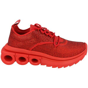 Ferragamo �t�F���K�� ���f�B�[�X �X�j�[�J�[ �yFerragamo Nima Strass Crystal Embellished Sneakers Red (Women's)�z �T�C�Y US_7(24.0cm) Red
