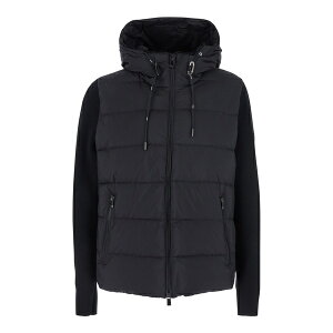 ^gX Y WPbgu] AE^[ 'keitie' Black Down Jacket With Drawstring Hood And Logo Patch On The Side In Tech Fabric Man Black