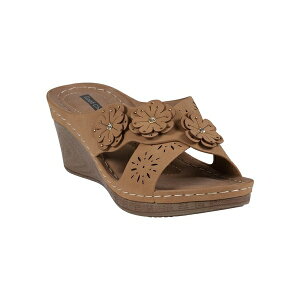 W[V[V[Y fB[X T_ V[Y Women's Miller Cross Strap Flower Slip-On Wedge Sandals Tan